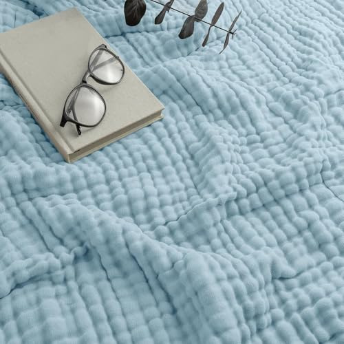 Vgpbphj Cotton Comforter Twin Size, Musselin Decke 150 X 200, 100% NatüRliche Musselindecke Leichte Sanfte, All Season Comforter, DüNne Baumwolldecke Sommer, Boho Bedding (Blau, 150x200cm)