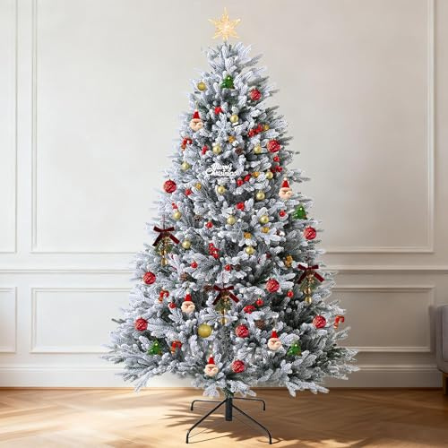 EVGN Künstlicher Weihnachtsbaum mit Schnee 210 cm – 100% Spritzguss-PE, naturgetreu & dicht – Beflockter Tannenbaum wie Nordmanntanne – Klappsystem & Stabiler Metallständer, ohne Beleuchtung