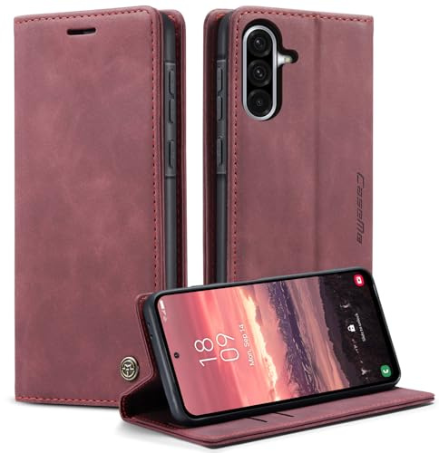 GerlWorld Hülle für Samsung Galaxy A56 5G, Leder Klapphülle Wallet, Weinrot | PU-Leder Wallet Case mit Kartenfächern, Standfunktion und stoßfester TPU-Schale – für Alltag, Arbeit und Reisen.
