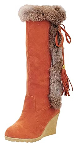 Cubierta Moda Botas peludas cálidas mujeres tacón largo Hang Botas Botas de mujer, naranja, 37 EU