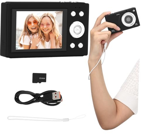 Vaguelly Appareil Photo Numérique Compact Noir avec Zoom et Carte Caméra Rétro Portable WiFi pour Étudiants Filles et Débutants pour Voyages et Partage Instantané