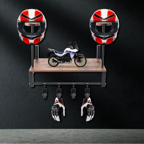Helmhalterung Wand Motorrad Garderobe Motorradhelm Halterung aus Metall | Helmhalter Wandhalterung mit 4 Aufhängeclips für Motorradhelm Jacken Handschuhe - Stabile Aufbewahrung für Garage Woh