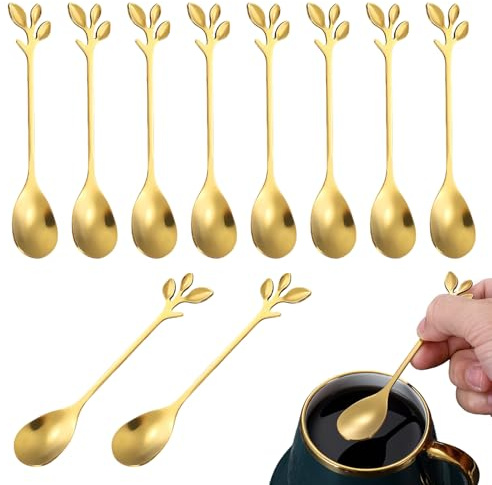 10Pcs Gold Coffee Spoons, 4.7 Rose Handle Small Spoons for Tea, Espresso, Dessert, Cute Stainless Steel Spoons Set for Demitasse, Coffee Bar, Honey