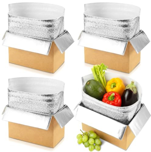Convivium 4 Pack Insulated Shipping Boxes with Foil Liner Bags, Reusable Thermal Cooler Mailing Cartons for Cold Pack Shipping, Hot & Frozen Food Delivery, 8''x5''x6''
