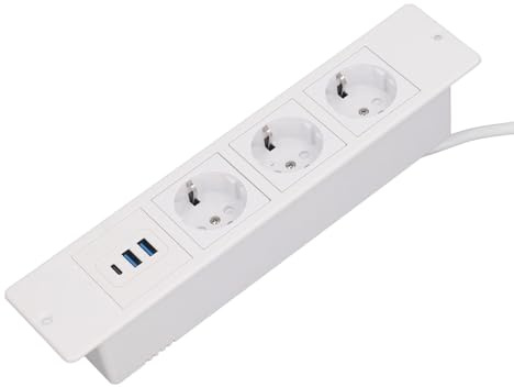 ZJchao Multiprise Murale avec 3 Prises, 2 Ports USB A et 1 Port USB C PD 20 W, Cordon de 1,5 M pour Bureau, Table ou Comptoir Blanc (White)