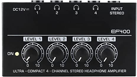 YiNLuax HA400 4 Channels Stereo Headphone Amplifier Ultra-Compact Amplifier Power Adapter 6.5MM Converter