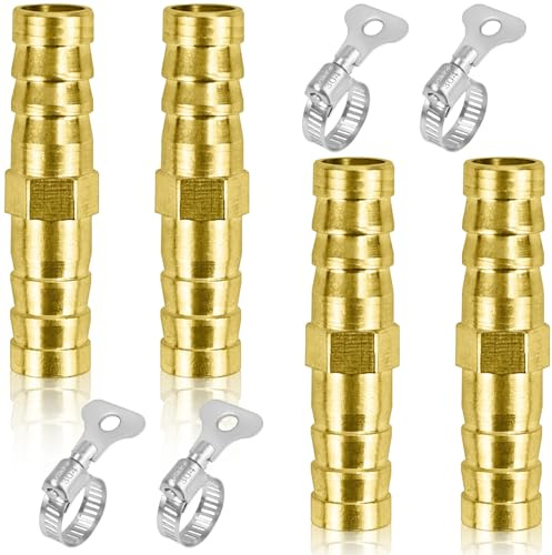 CONJURAIDE 4 Stück Schlauchverbinder 8mm, Messing Schlauchverbinder Set Schlauch Verbindungsstück Anschluss Benzinschlauch Verbinder mit Schlauchschellen Messingfittings für Luftleitung Wasserleitung