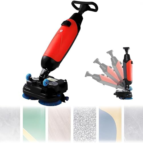 HaiZethonic Cordless Hard Floor Scrubber and Polisher,Rechargeable 17 Inch with 360° Rotating Dual Brushes,For Deep Cleaning Tile/Grout/Hardwood Floors/Carpets Red
