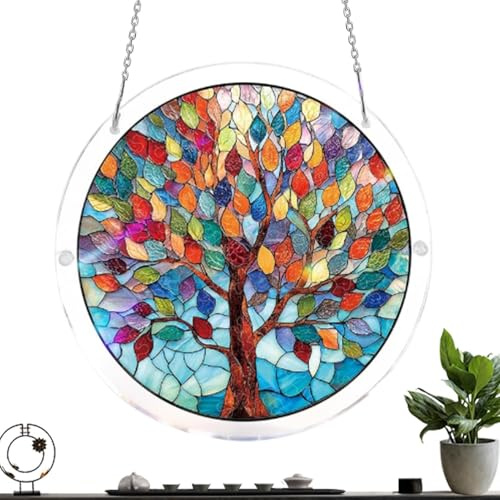 Acrylic Suncatcher Jigsaw Puzzle,Acrylic Tree Shape Pendants Ornament | Window Suncatcher Puzzle | for Women Mom Men Home Walls Gardens Porches Balconies Farm Family Christmas Birthday