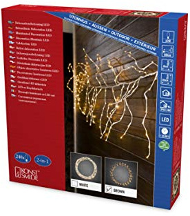 Konstsmide LED Dekoration, variabel als Lichterkranz/Lichtergirlande, braun, 240 warm weiße Dioden, 24V Außentrafo, braunes Kabel - 3365-600