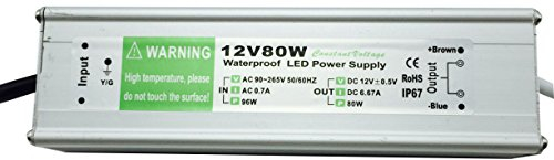YXHL Transformateur Electrique 80 Watt, Alimentation Ac 230V-DC12V Convertisseur étanche IP67 Conducteur Pour éclairage Interieur, LED ruban, Modules LED et Multi-usage éclairages Exterieur…