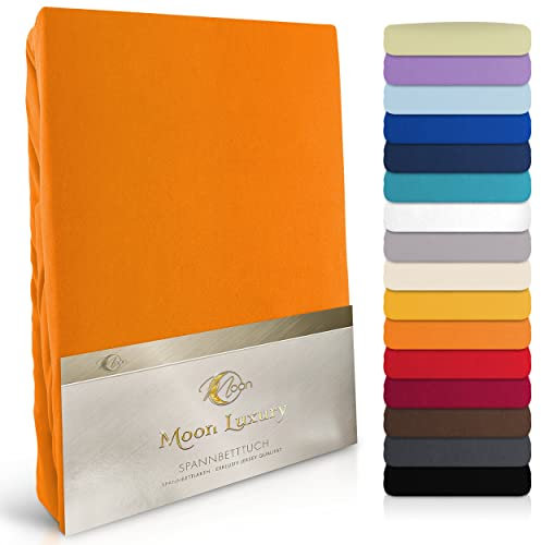 MOON-Luxury Spannbettlaken Spannbetttuch Jersey Stretch 230g/m² für Wasserbetten, Boxspringbetten und herkömmliche Matratzen (orange, 90x200-100x220)