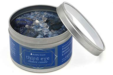 Buddha Groove Chakra Gemstone Candles Made with Essential Oils | Soy Wax and Vegetable Dyes | Topped with Stone Sprinkles and Glitters | (Third Eye Chakra)