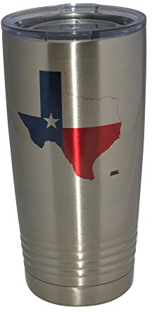 Thermobecher mit Deckel, Motiv: Texas-Flagge, Edelstahl, vakuumisoliert, heiß oder kalt, 590 ml