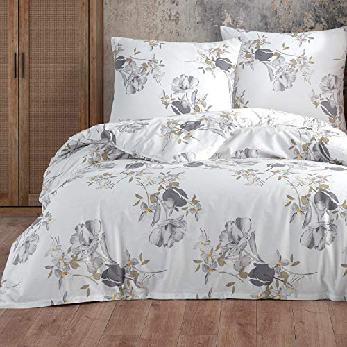 Buymax Bettwäsche 155x220 cm – Bettwäsche Set 2-teilig 155 x 220 cm, Renforcé 100% Baumwolle, Bettbezug mit 1 Kissenbezug 80x80 cm, Oeko-TEX, Reißverschluss, weich und atmungsaktiv
