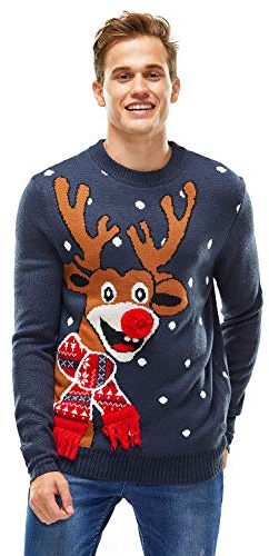 U LOOK UGLY TODAY Hässlicher Weihnachtspullover, Unisex Lustiger Chunky Fair Isle Gestrickter Festlicher Pullover für Party Das Gefühl von Fair Isle-Rot XXL