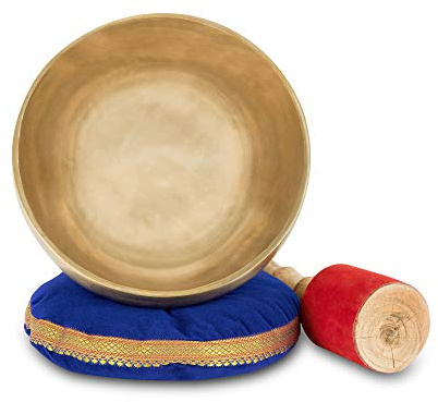 XDrum Therapeutische Klangschale Ton E Komplett Set - auf Ton E gestimmt - für Nabel-Chakra (Manipura) - ca. 24 cm Ø - ca. 1600 g - handgemachte Bronzelegierung aus Indien - inkl. Kissen & Schlägel