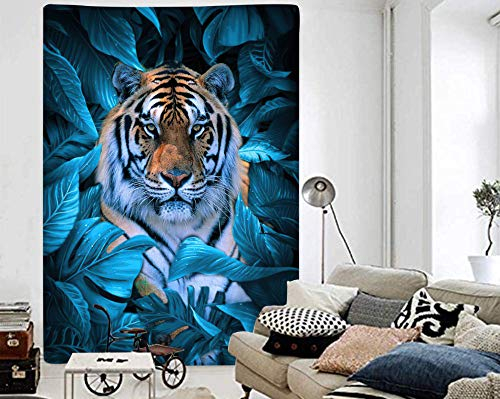 Tapestry Wall Hanging,Große Größe Tiere Wandteppich Kreative Blätter Tiger 3D Gedruckt Kunst Wandbehang Wandteppich Yoga Matte Decke Strand Wand Tuch Nordic Home Hintergrunddekoration, 150Cmx200Cm
