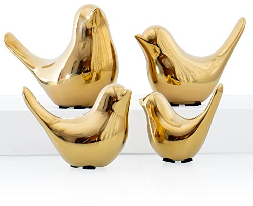 Notakia 4er Set Gaobei Statuen für kleine Vögel, Heimdekoration | Moderne Deko Vögel für Regal, Sideboard, Fensterbank, Schlafzimmer und Büro,dekorative Keramikfiguren in Gold