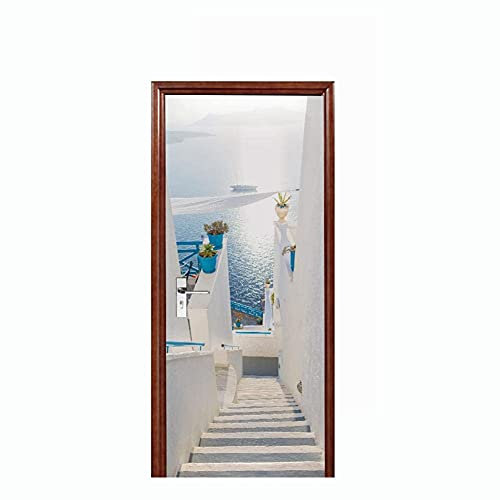 ASLKK Autocollants Muraux 3D Beaux Escaliers Blancs Amovible Stickers Mural Papier Peint Auto-Adhésif Affiche De Porte Sticker Art Décor (77x200cm)