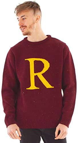 Harry Potter R for Ron Maglione di Natale per Adulti | Felpa in Maglia Ron Weasley Letter R da Uomo e da Donna | Regalo di Abbigliamento per Film di Natale in Rosso | Regalo Festivo di Hogwarts