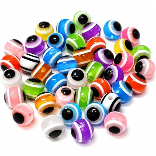 Perlin Nazar Auge Perlen 10 mm 100 Stück Böser Blick Rund Mehrfarbig Kunstharz Bastelperlen DIY Schmuck Evil Eye Beads für Armband Halskette Statement Schmuck