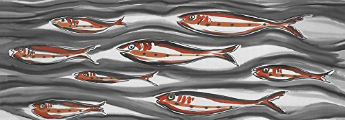 Feeling at home LEINWANDDRUCK im SCHATTENFUGENRAHMEN Schwimmen roter Fische in schwarzem und grauem Meer anonymous - Tiere horizontal Kunstbilder im Holzrahmen cm_44_X_130