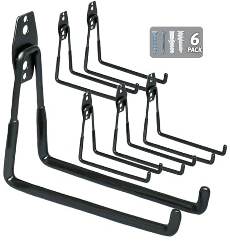 WMK 7.3'' Heavy Duty Garage Hooks, 6 Pack Wall Mount Garage Storage Hooks for Hanging Bike, Ladder, Tools - 100LB Load Capacity, Triple-Welded, PVC Coated (Black)
