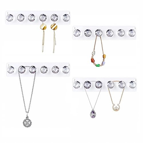 Baoswi Halskettenaufhänger Acryl Halsketten Halter Wandmontage Schmuck Organizer Hängend mit Diamantform Haken (4 Pack mit 6 Diamanten)