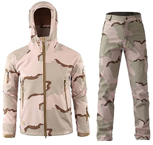 Tactical Softshell Camouflage Jacket Set Herren Windjacke Jagdbekleidung Camo Military Jacket Andpants Desert camo XXXL