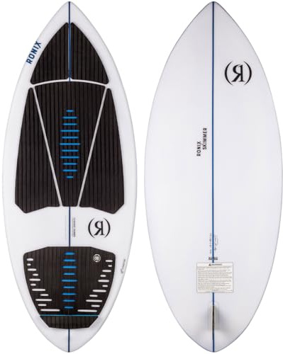 RONIX Flyweight Skimmer Wakesurf Board for Men & Women | Lightweight Thin Profile Skim Style Shape with EVA Traction Pad, Sharp Rail & Tail Rocker | Great for Advanced Riders, Glacier White/Navy, 4'8
