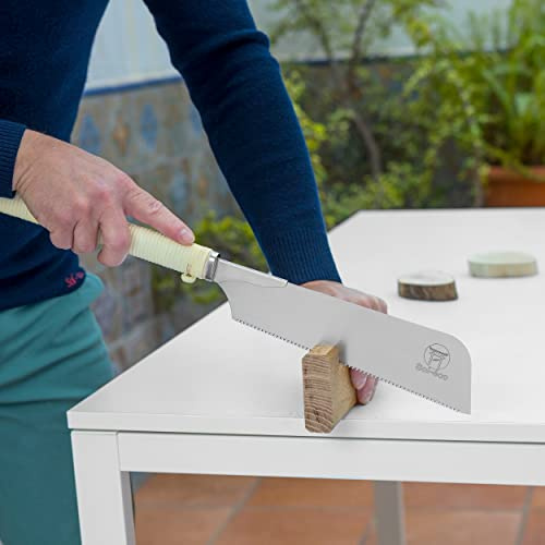 (Sol-éco) Sierra Japonesa KATABA Proton Power Ibarame 240 - Fab. Japón | Sierra de mano para madera - Hoja fina con barra corta para corte pasante - Ebanistería, carpintería in situ - Mango de ratán