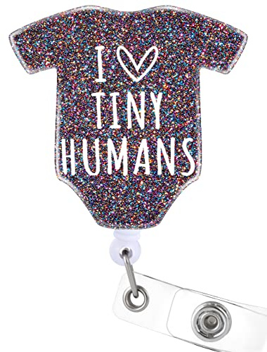 Plifal Badge Reel Holder Retractable with ID Clip for Nurse Nursing Name Tag Card Funny I Love Tiny Humans Labor and Delivery NICU Nursing Student Teacher Doctor RN Medical Assistant Alligator Clip