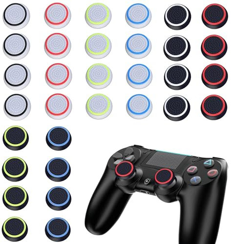 Thumbstick Caps Silicone 32PCS Colorful Aim Assist Thumb Stick Grips Caps set Protection Attachments Thumb Grip Cap Cover Compatible for PS5 PS4 PS3 PS2 Series X S Switch Pro Controller
