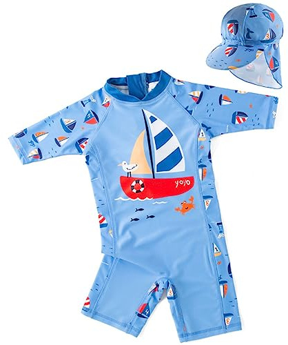 Tyidalin Traje de Baño para Niños Bañador Una Pieza Bebé Manga 3/4 UPF Protección Solar UV Natación con Gorro