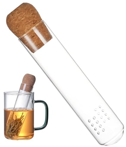 1Pcs Infusore Per Tisane,Filtro Te,Filtro Per Te Sfuso,Filtro Tisana Infusione,Tubi di Vetro Infusore Per Tè Con Tappo In Sughero,Per Teiere,Tazze,Bottiglie,Altezza 15,5 cm,Diametro 3 cm