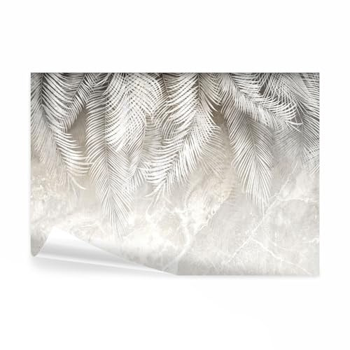 decomonkey carta da parati Foglie Arte Grafica Astratto Marmo, 450x315 cm | fotomurale in tessuto non tessuto, effetto pietra, lascia, natura, grigio