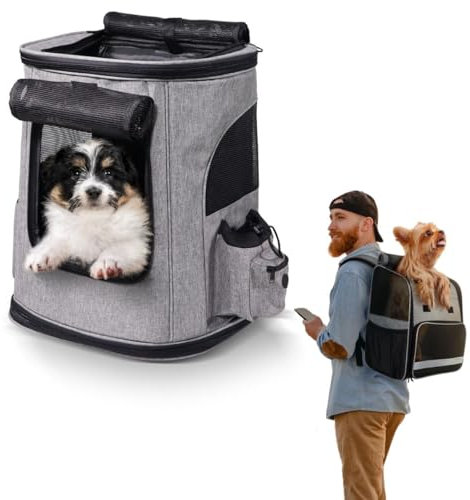 Mobiclinic® Pets, Haustier Rucksack, Thor, Faltbar, Mesh-Fenster, Zubehörtaschen, Multi-zugang, Doppelter Griff, Europäische Marke, Verstellbar, 30x25x40 cm, Tragetasche für Katzen und Hunde