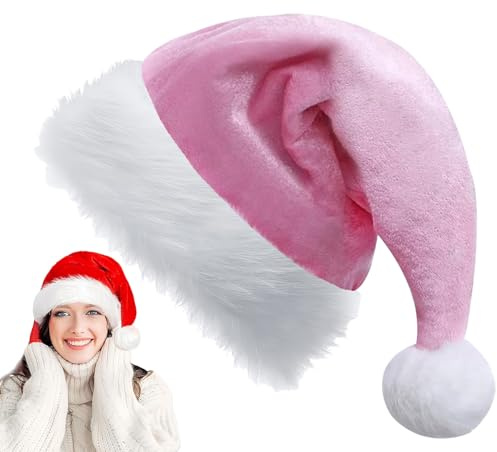 YAAVAAW Gorro Navidad Adulto Niños,32 * 45cm Sombrero de Santa Claus Pompón Unisex Rosa,Gorros Navideños Felpa Accesorios Navidad para Fiestas,Año Nuevo,Disfraces y Decoración,Regalos de Festividad