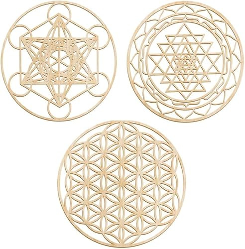 Dytabepl Set di 3 pezzi di arte da parete con geometria sacra, scultura in legno, decorazione