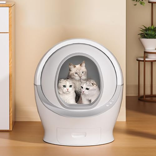 BREZO Lettiera Gatto Autopulente, Lettiera Automatica, Lettiera for Gatti Automatica di Grande capacità 80l + 6l, Protezione di Sicurezza Anti-Pizzicamento