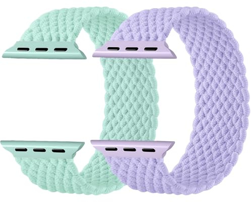 Charlam 2-pack flätat armband för Apple Watch, 41 mm, 40 mm, 38 mm, för dam, herr, stretchigt sportband i nylon för iWatch serie 9, 8, 7, 6, 5, 4, 3, 2, 1, SE, Ultra
