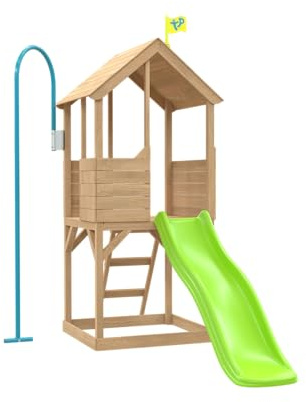 TP Toys - Treehouse Wooden Play Tower, With Panel Kit, Balcony, Wavy Slide With Slide Lock & Swing Arm. Two-storey Wooden Playhouse, Lookout Deck, Made From FSC Certified Wood - Age 3 Years+