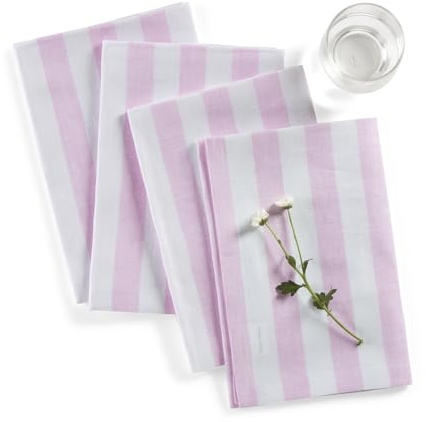 Solino Home Leinen-Stoffservietten, Set mit 4 Stück, 100 % reines Leinen, rosa und weiß, gestreift, 50,8 x 50,8 cm, für den Sommer, Sorrento-Streifen, handgefertigt und maschinenwaschbar