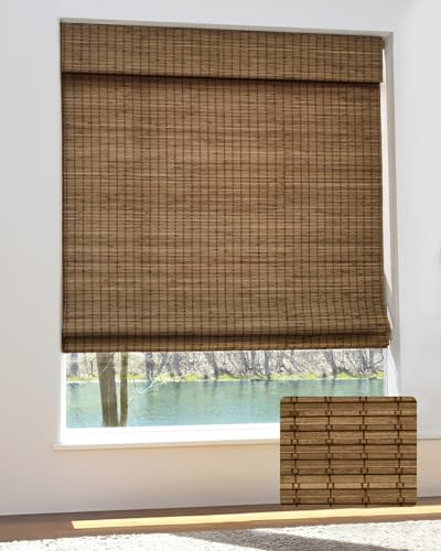 UNISHADES Cordless Bamboo Roman Shades for Windows, Blinds Size (30.5 W ×48 H) Colour (Highfield Teak)