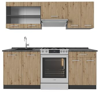 Vicco Küchenzeile R-Line, Küchenblock, Artisan Eiche/Anthrazit, 200 cm, AP Eiche
