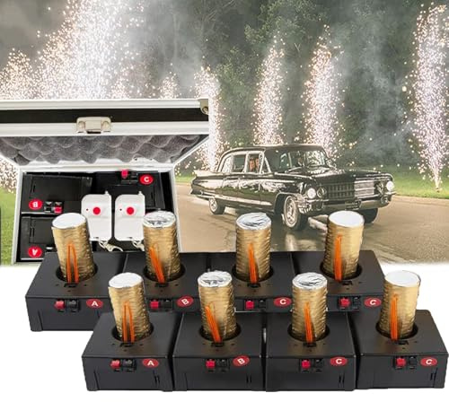 WHRAOY Ricevitore Pirotecnico Freddo, 2 di Controllo Remoto Wireless+6/8/12 Accenditore per Fuochi D'Artificio A Freddo, con Valigia, Distanza del Telecomando:100 M, per Matrimoni,8pcs