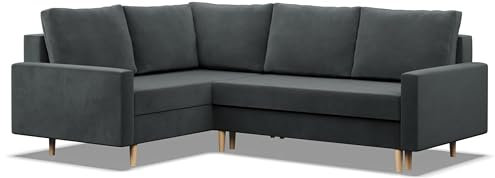 Mebligo - Ecksofa mit Schlaffunktion und Bettkasten Blank, Eckcouch mit Ottomane Links, Sofa L Form 223 x 172 x 88 cm, Couch Wohnzimmer, Ecke Sofa Wohnlandschaft, Schlafsofa - Dunkelgrau
