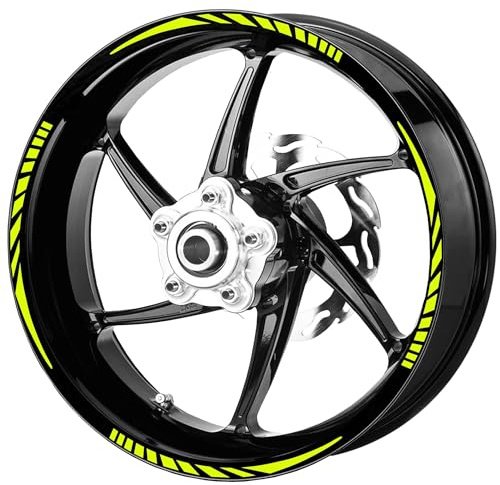 Pimastickerslab Set Completo Adesivi Strisce Cerchi Ruote Moto 17 Pollici Stripes Filetto Cerchioni Gomme Race Sport Decal Racing Stickers Strips Universale RT0020 (029 Giallo Fluo)
