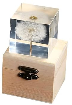 Guoyoocc Pflanzen echte Blumen-Briefbeschwerer,Harz-Ornament,Kristalltropfen,Kleber,fertiger unsterblicher Blumen-Briefbeschwerer,mit Holzkiste/Holzständer,Geburtstagsgeschenk